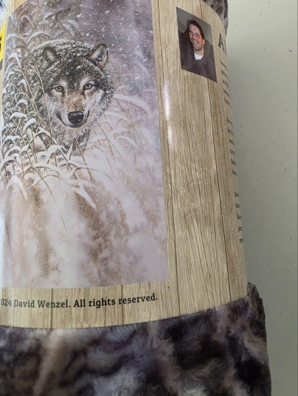 Wolf-Print Faux Fur Throw Blanket in Brown and Gray